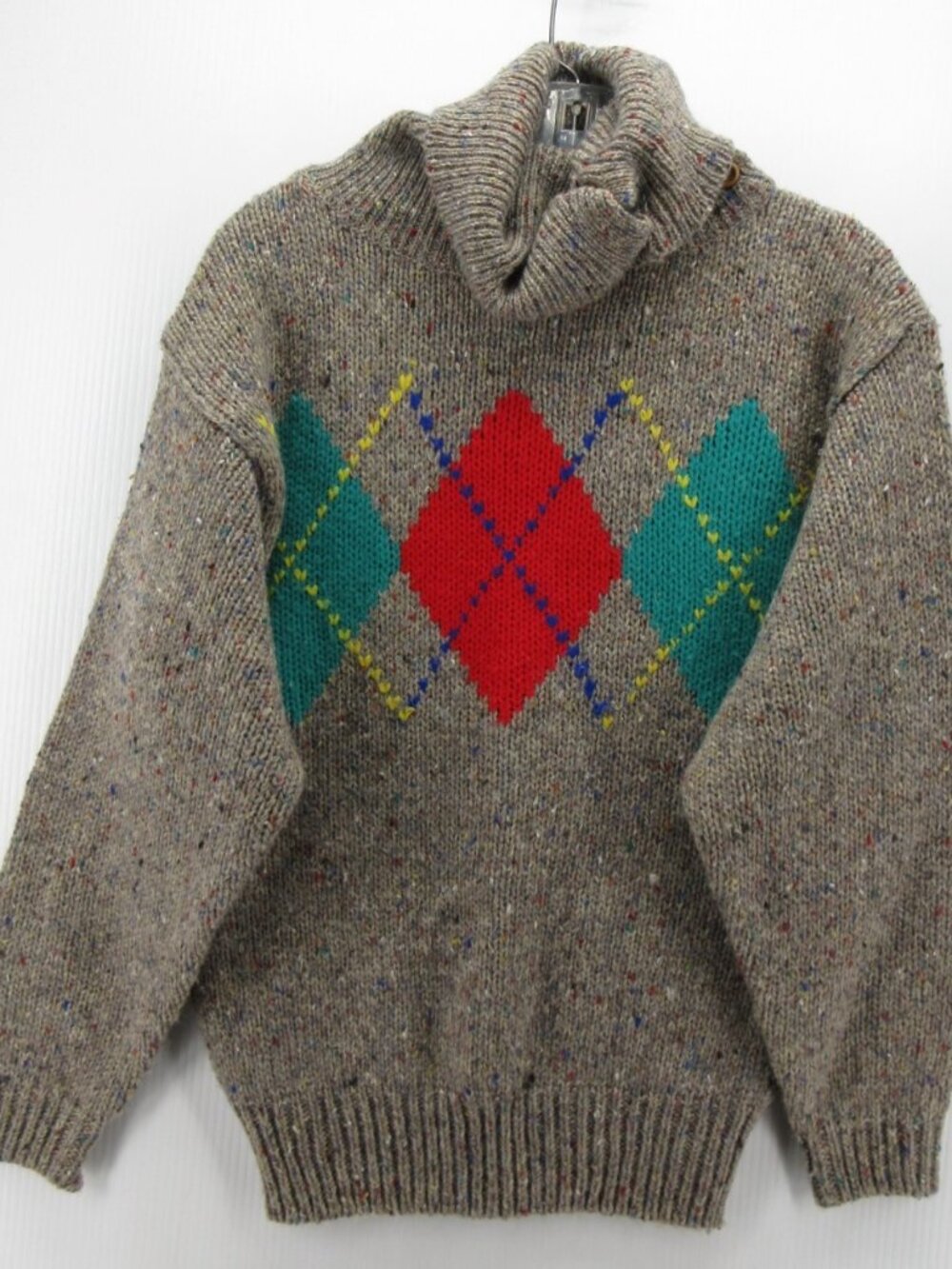 VTG Gap Sweater Medium Wool 90s Turtleneck Speckled Argyle Chunky